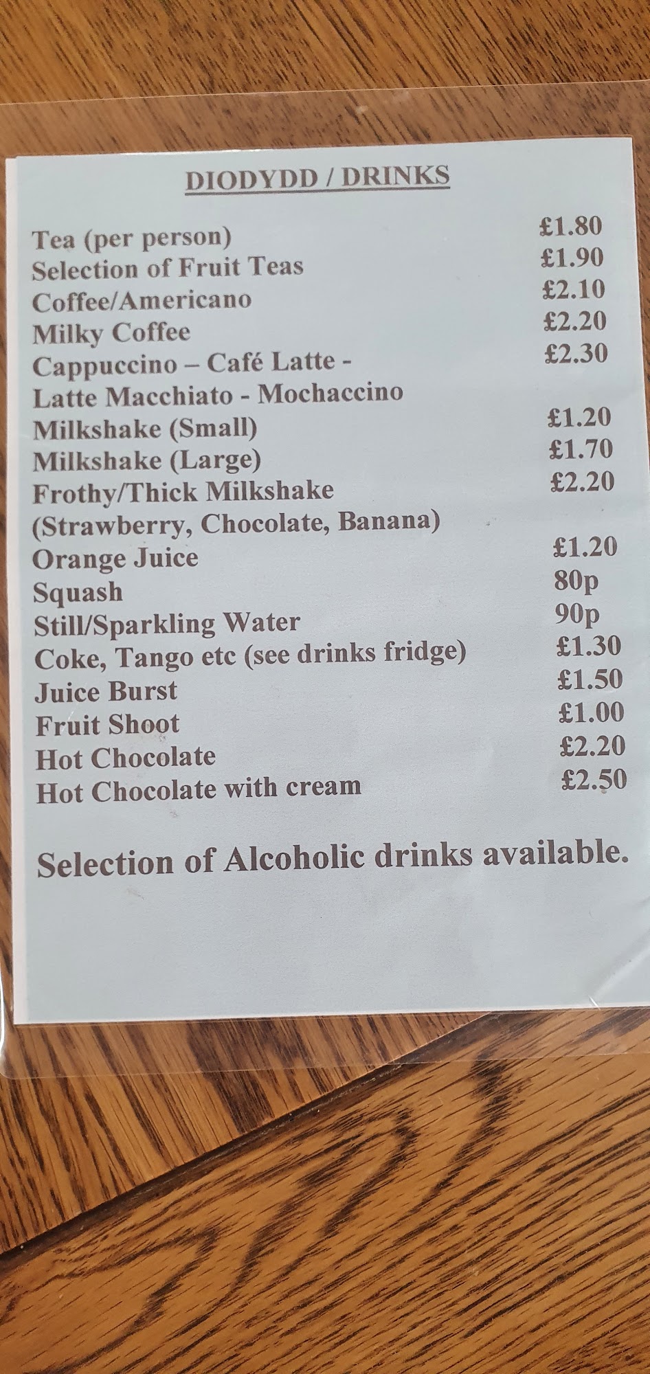 Caffi Ty Newydd - Ty Newydd Cafe Menu
