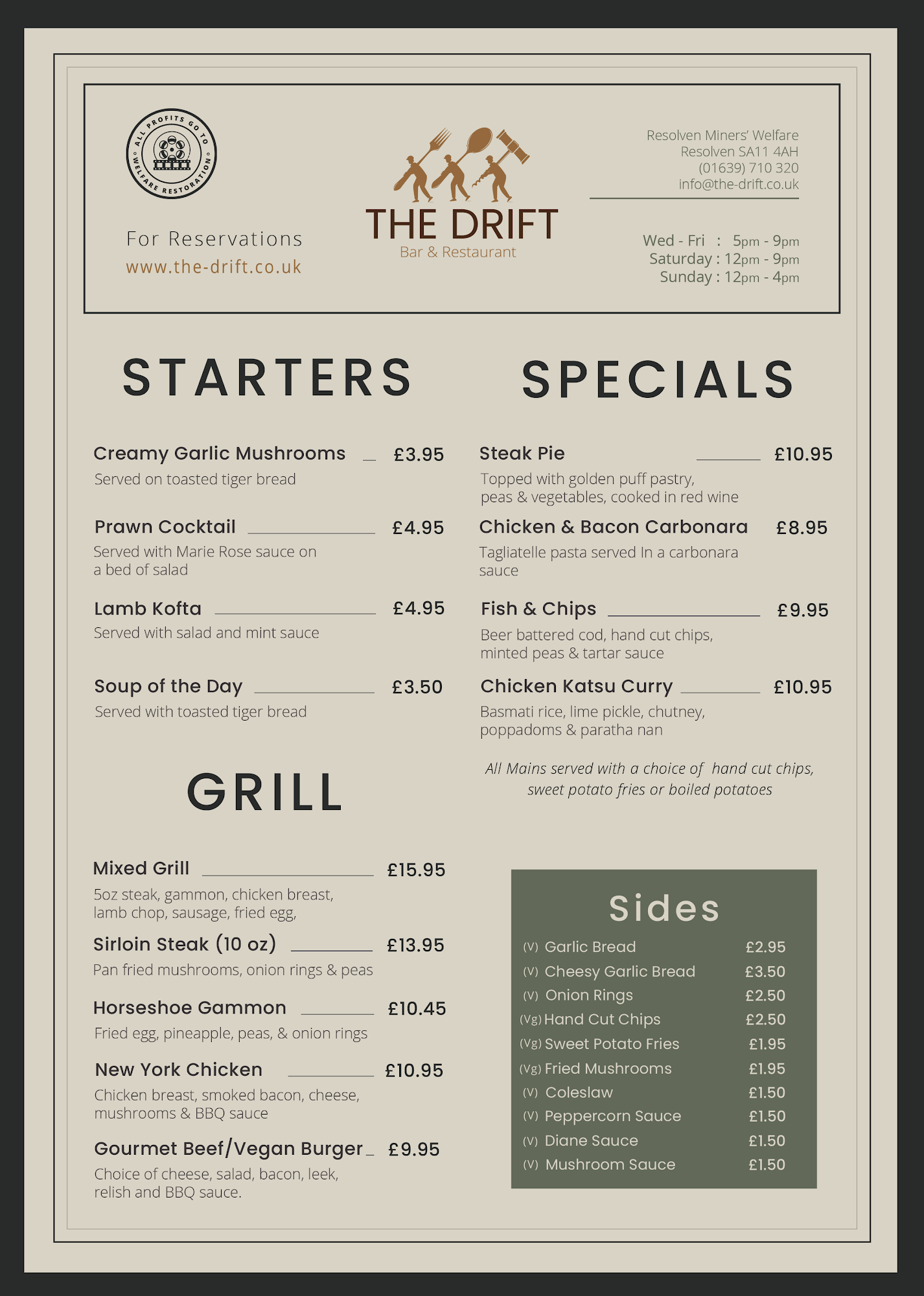 The Drift | Bar & Restaurant Menu
