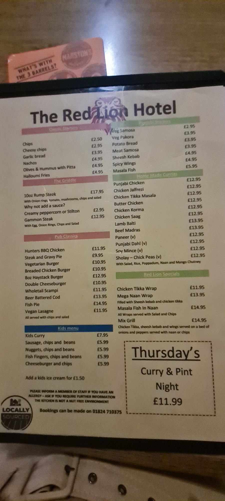 Red Lion Hotel Menu