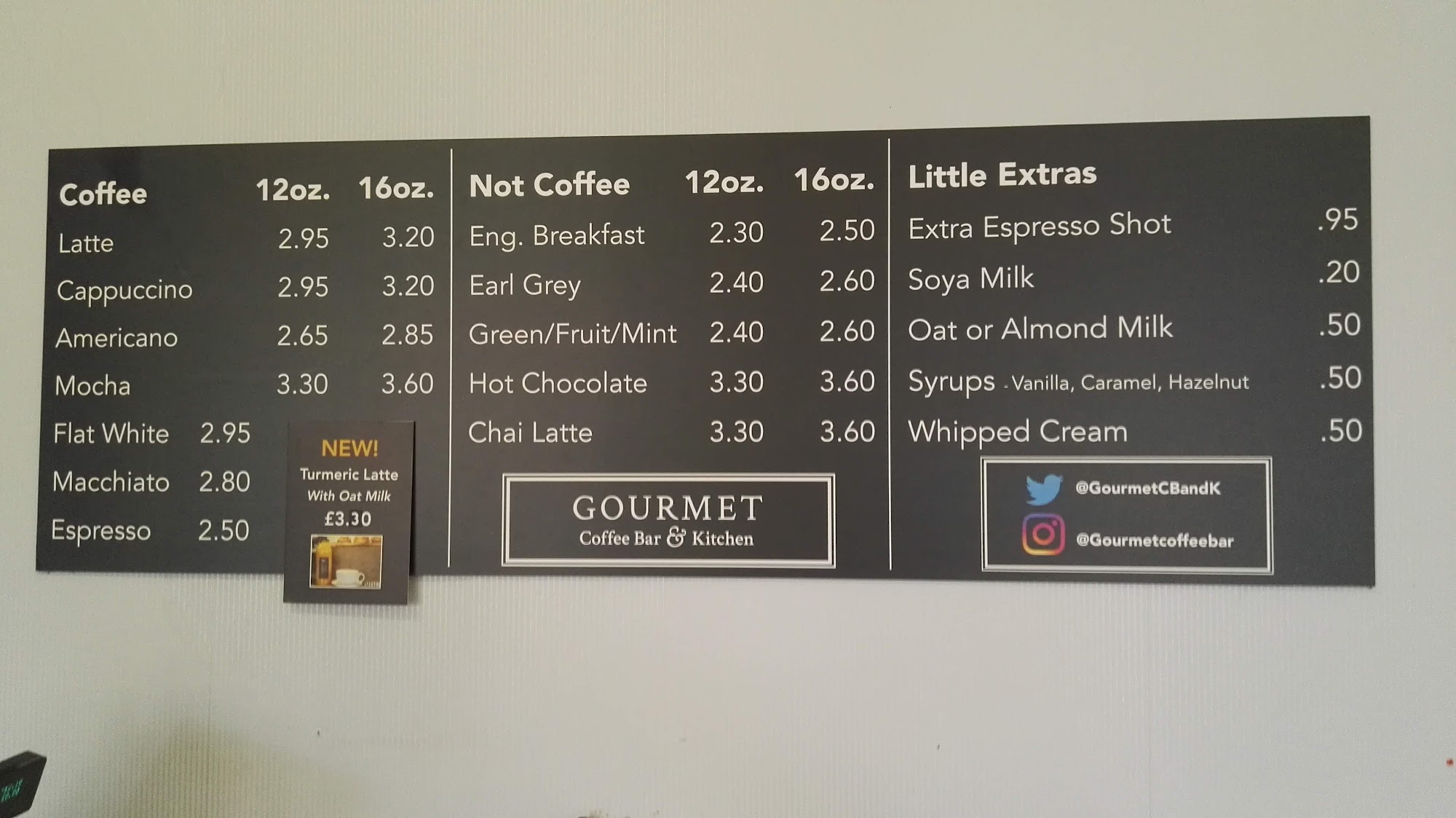 Gourmet Coffee Bar Menu