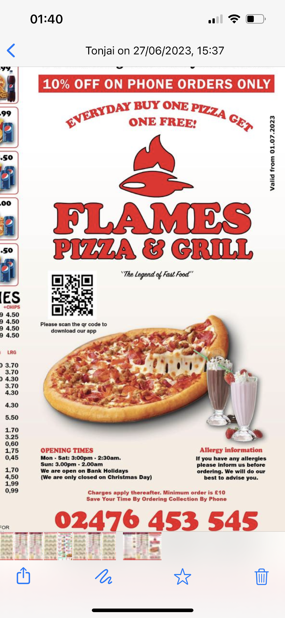 Flames Grill Menu