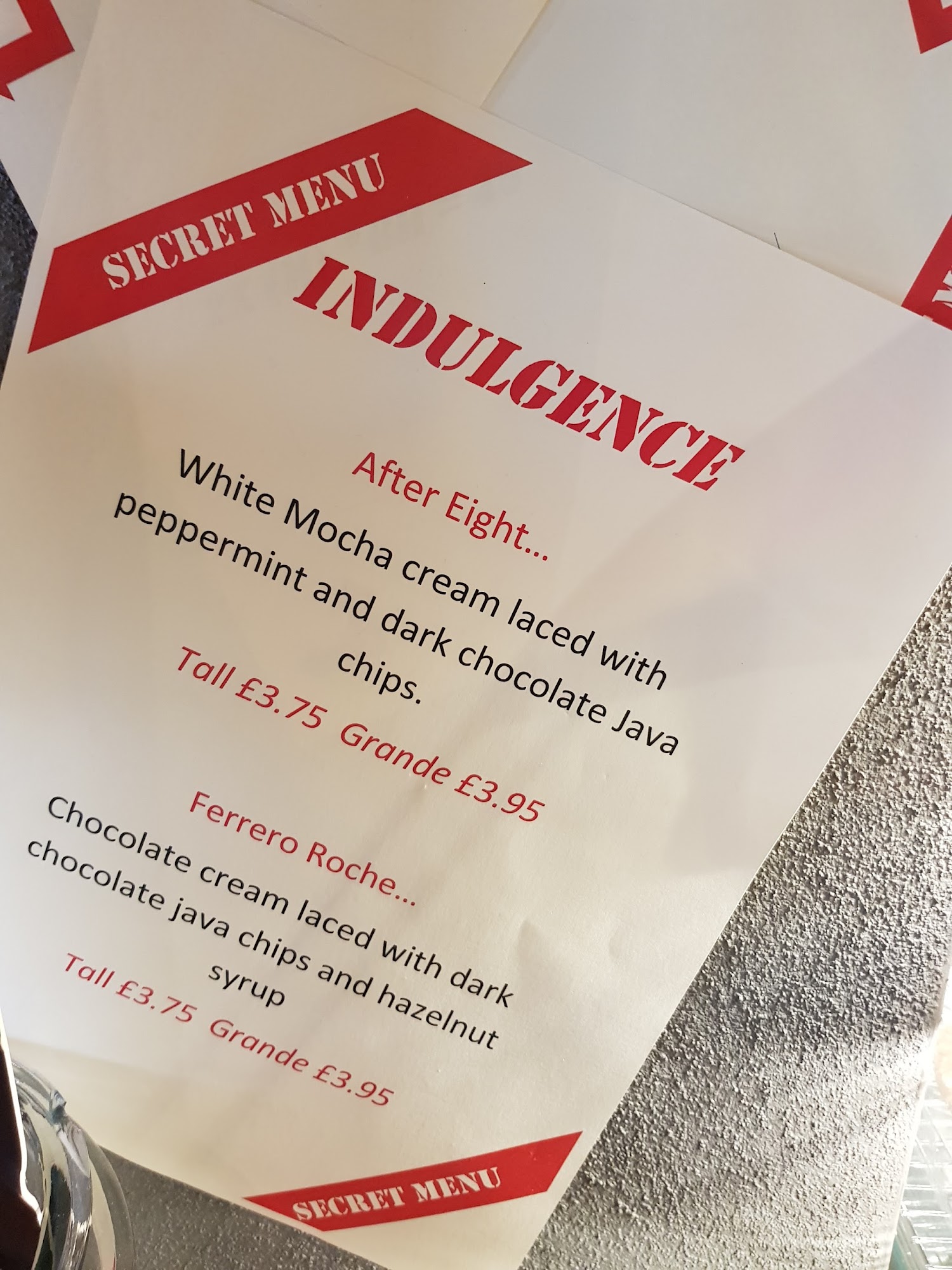 Starbucks Coffee Menu