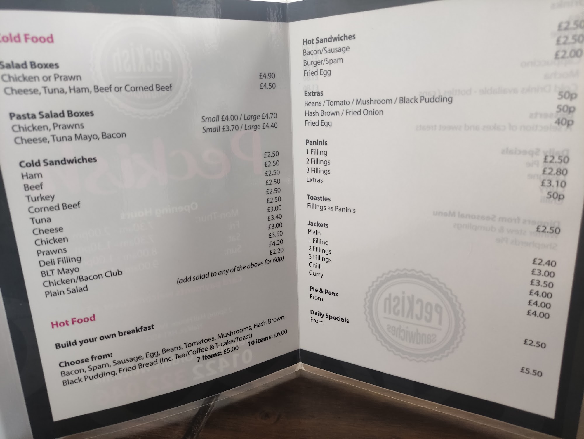 Peckish Menu