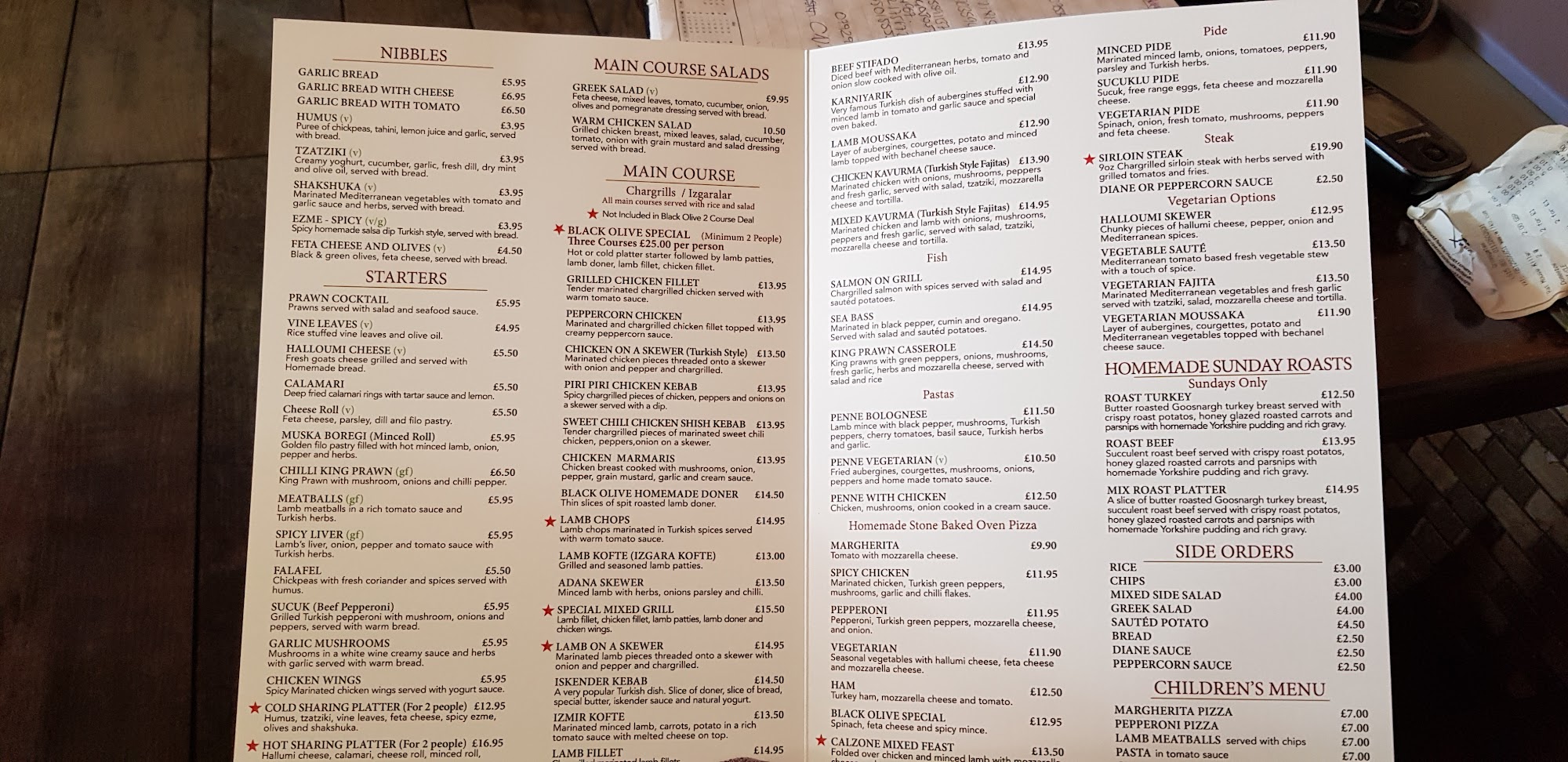 The Black Olive Restaurant Menu