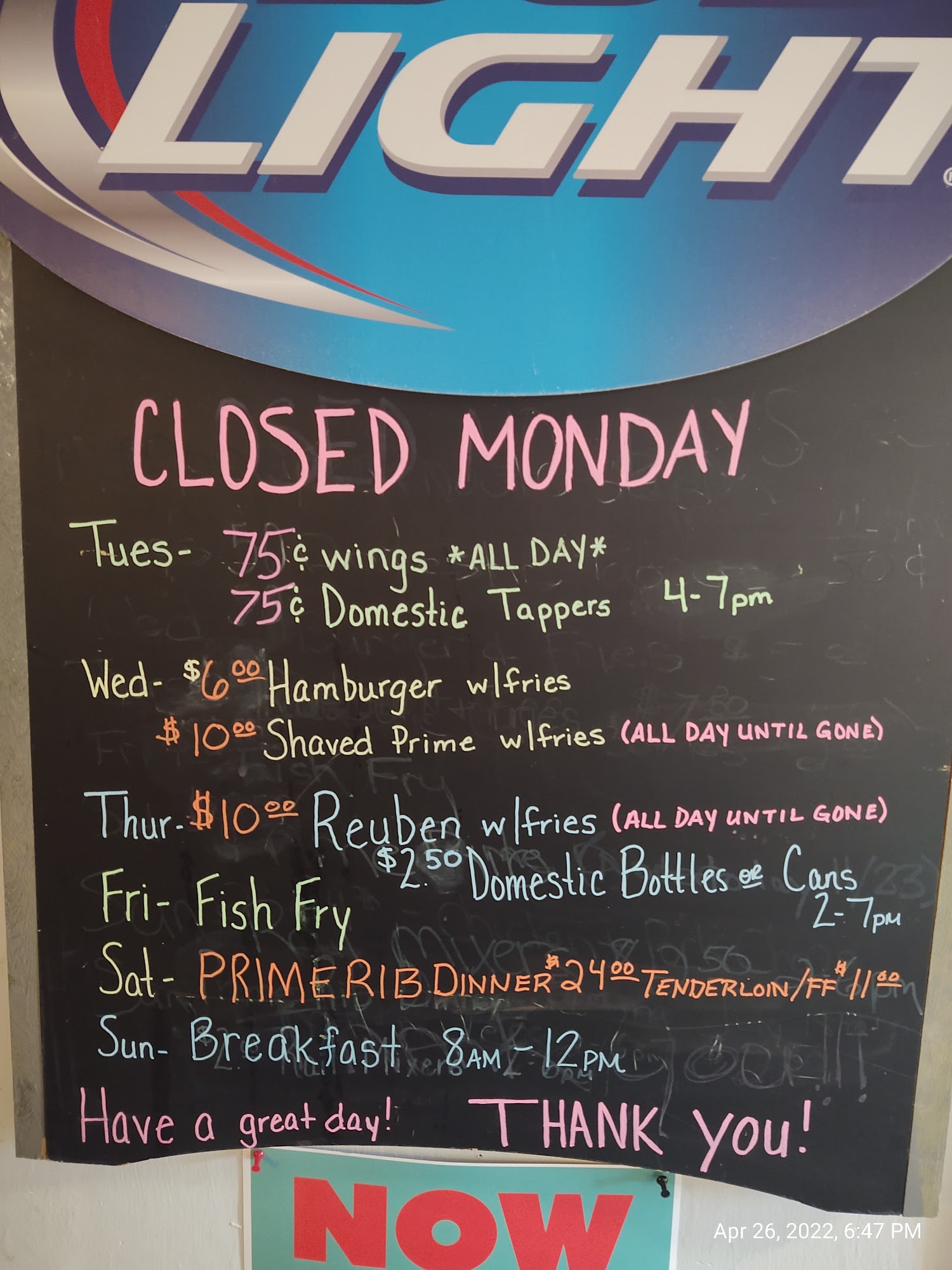 Trapline Pub & Grub Menu