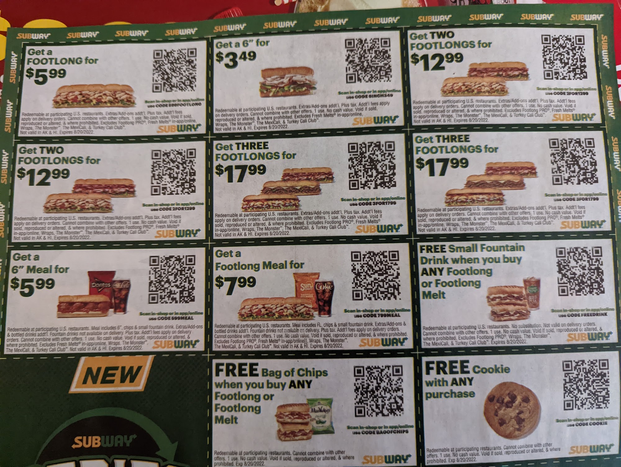 Subway Menu