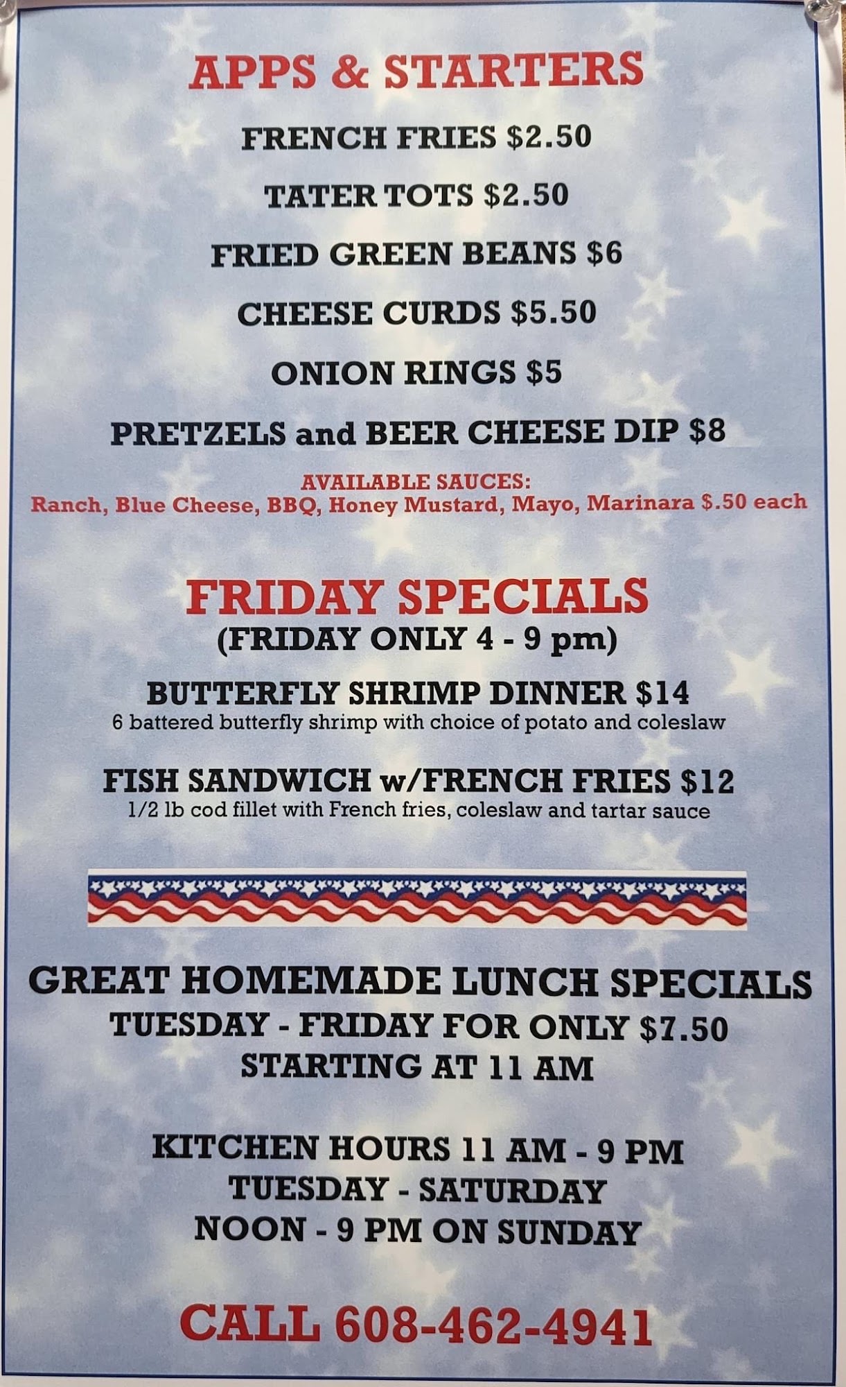 Eagle Eye Bar and Grill Menu