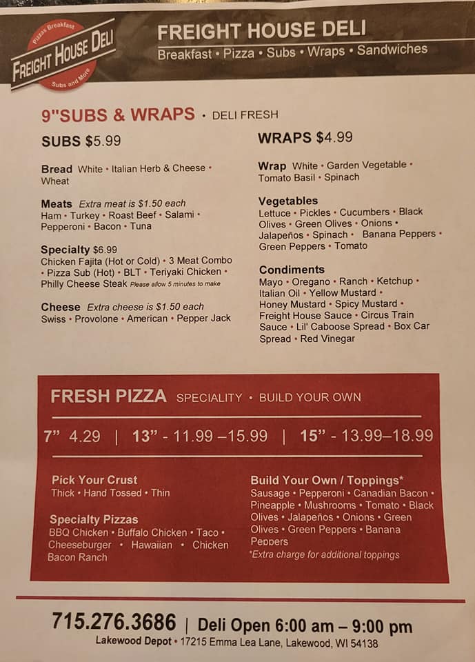 Freight House Deli - Lakewood Depot Menu