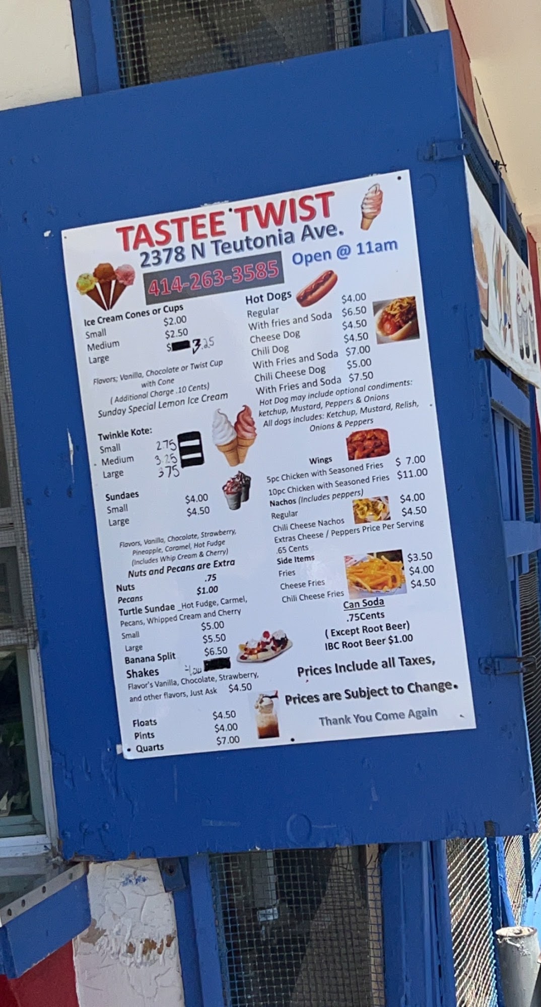 Tastee Twist Menu