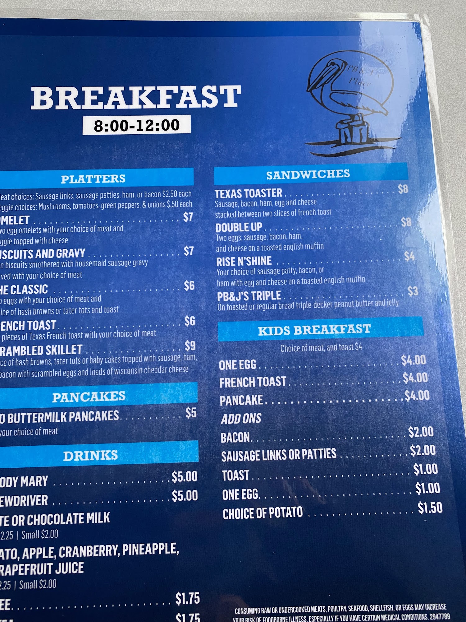 PB & J's Place Menu