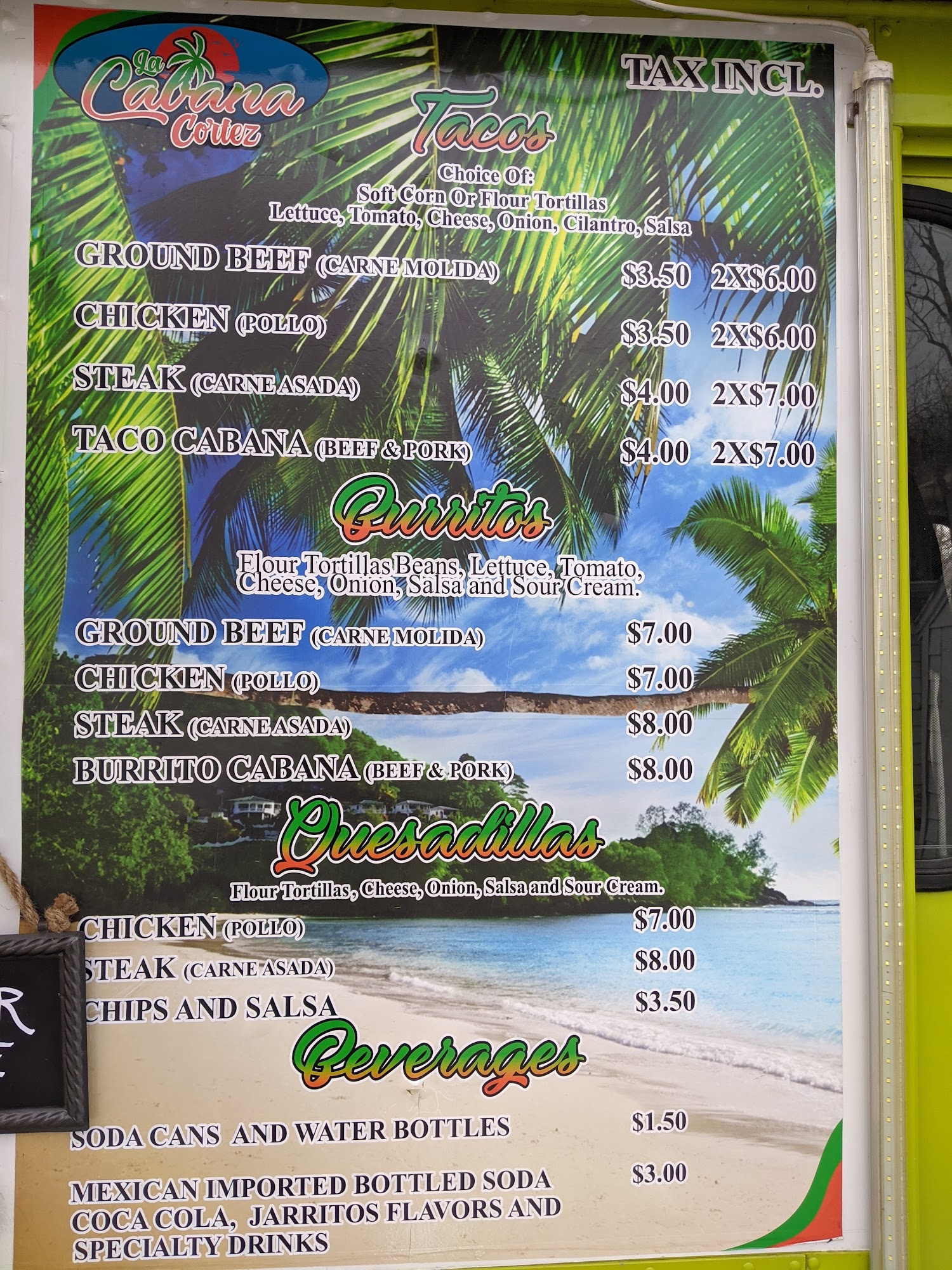 Cabana Cortez Menu