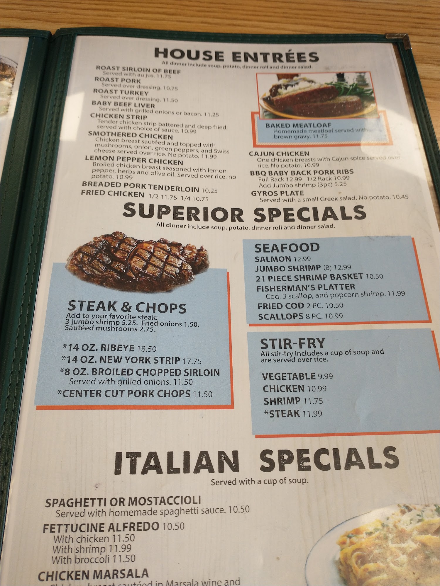 Superior Family Restaurant Dino's Menu