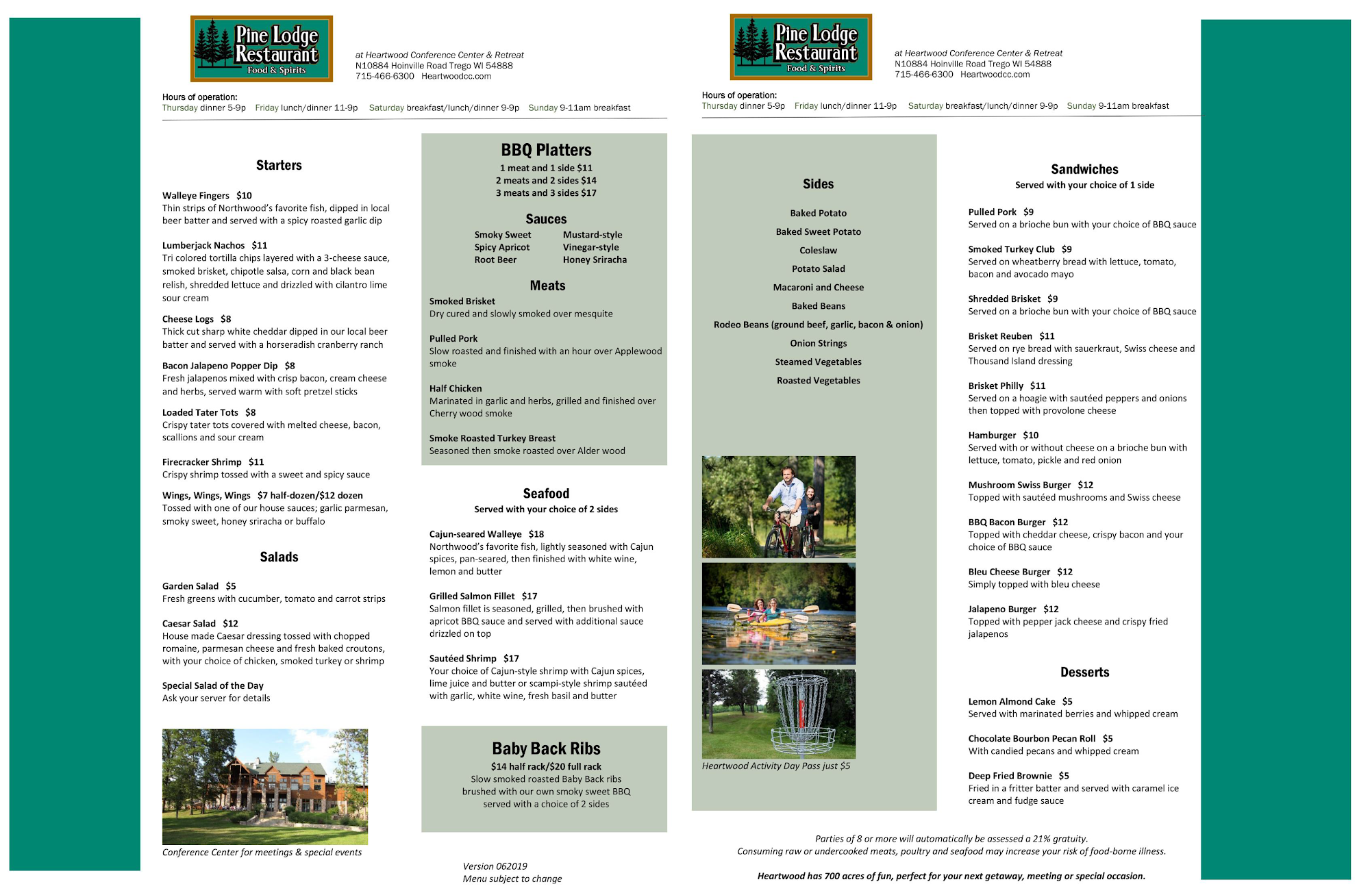 Heartwood Resort Menu