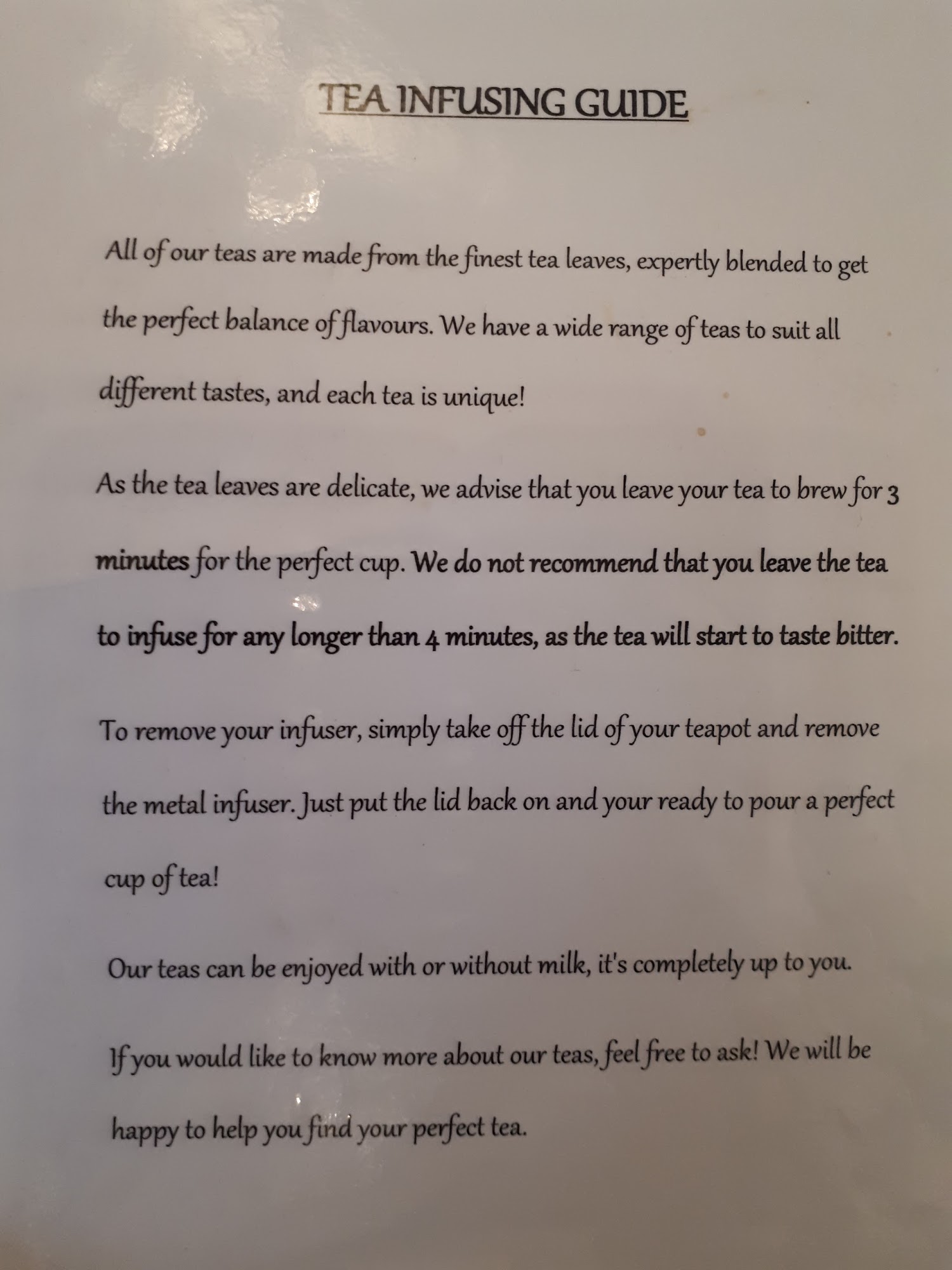 Infusions Tea Room Menu