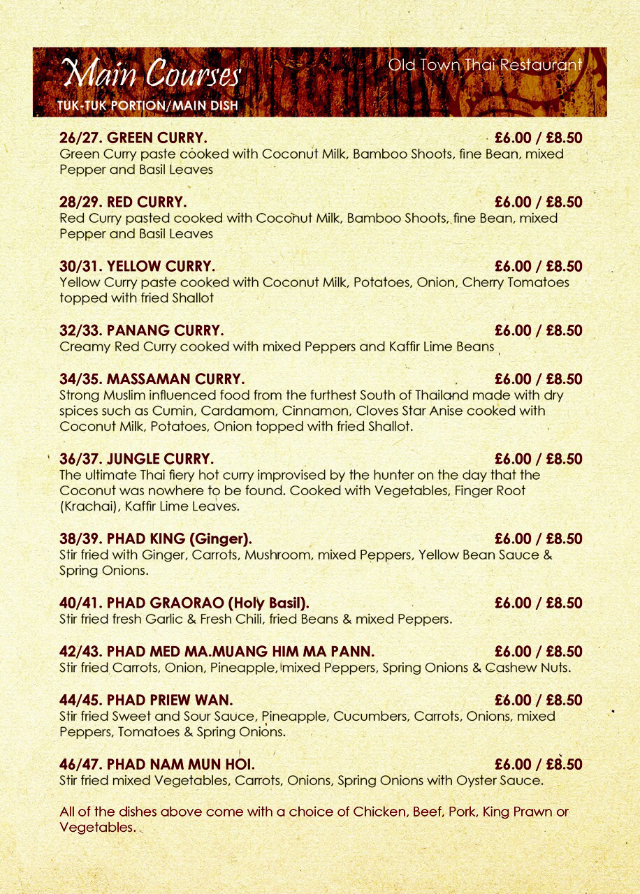 Old Town Thai Menu