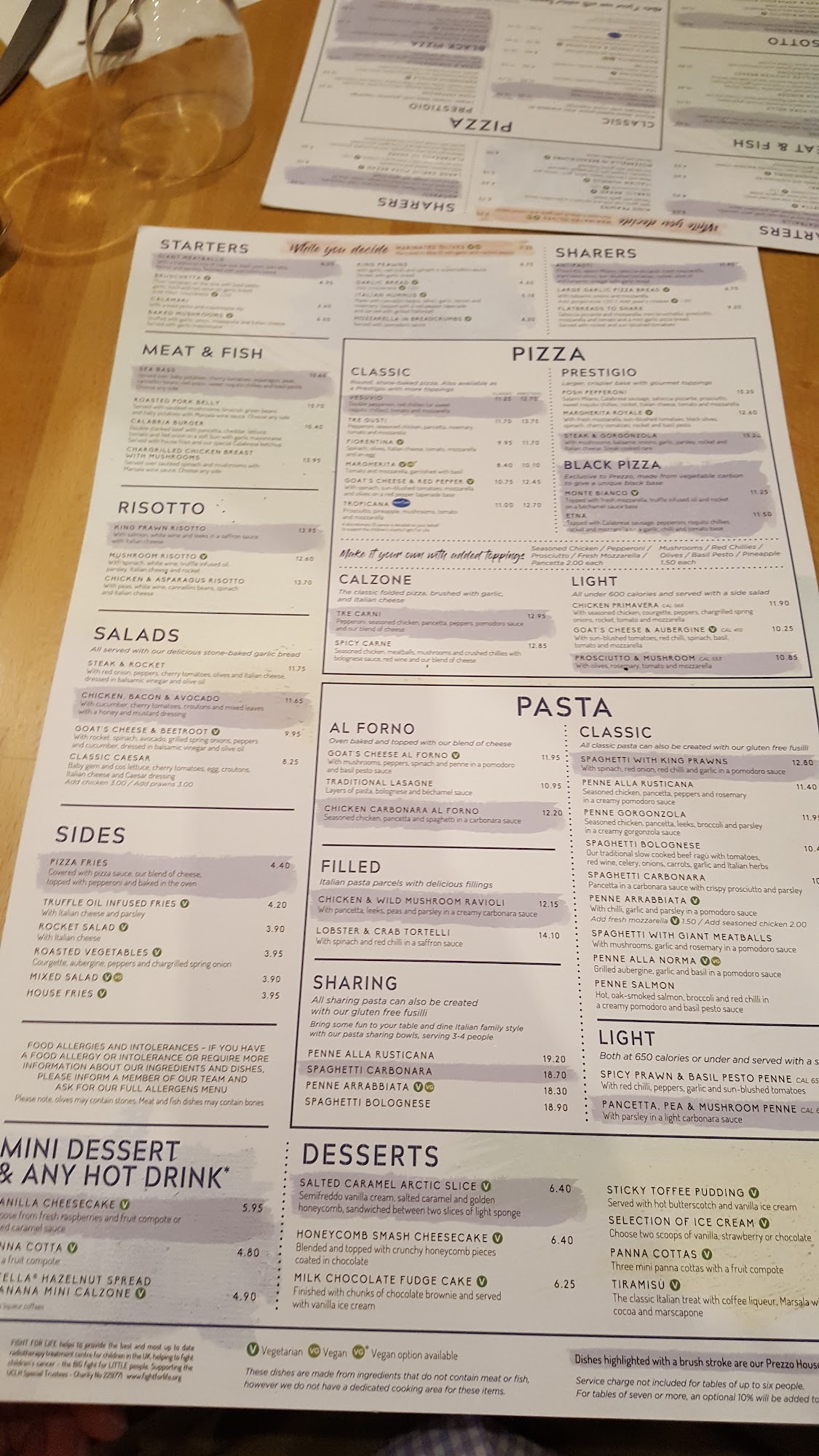 Prezzo Italian Restaurant Malvern Menu