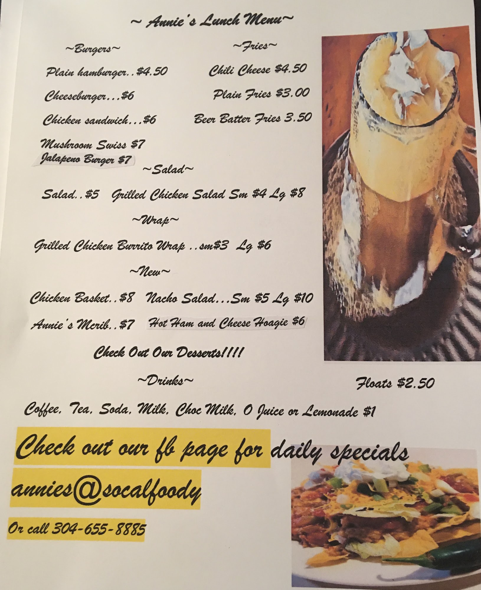 Annie’s Barn Menu