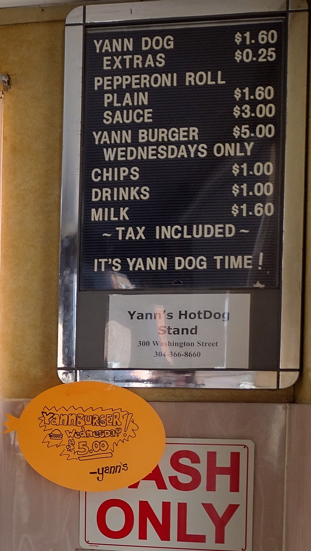 Yann's Hot Dog Stand Menu