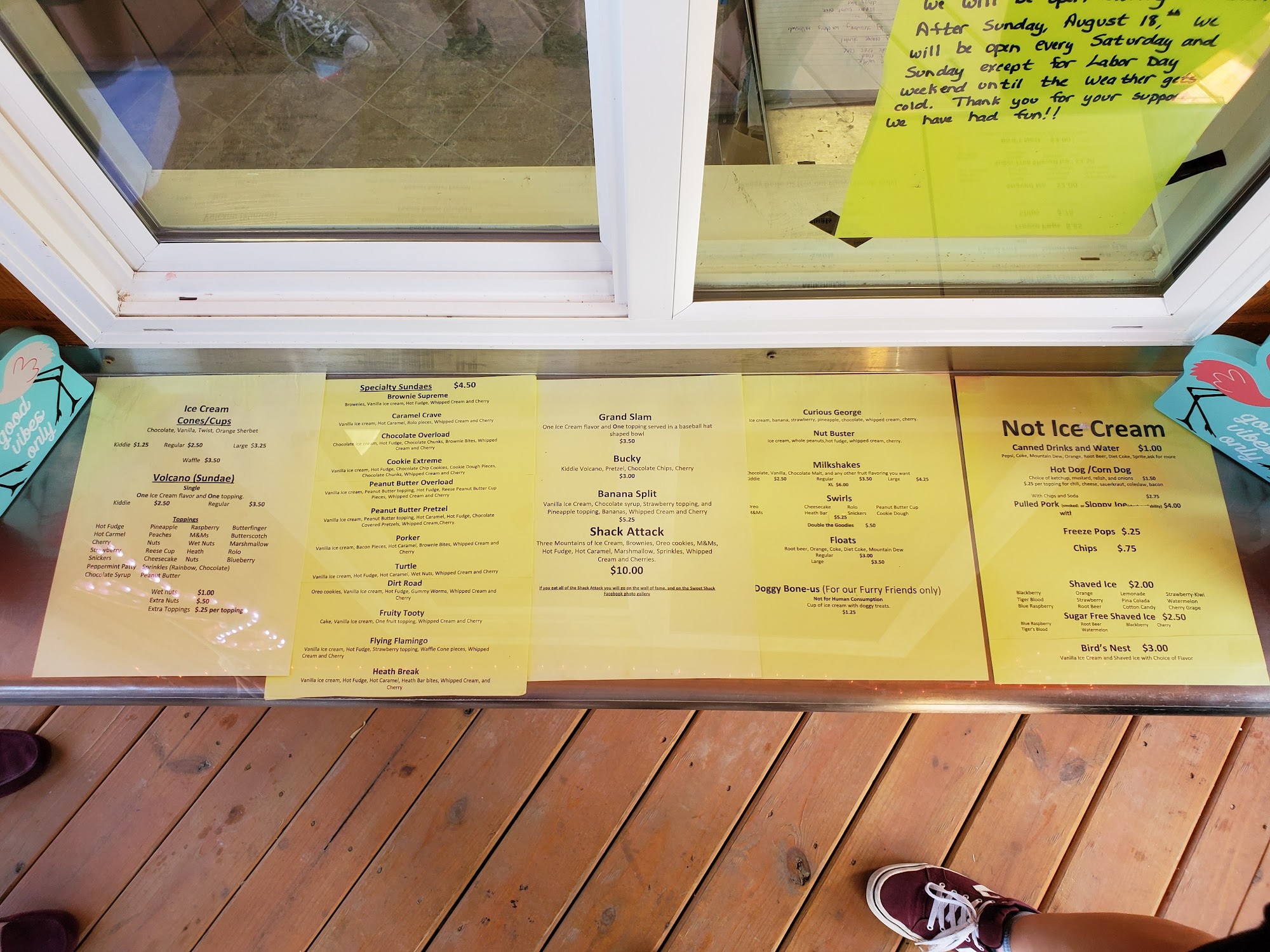 Sweet Shack Menu