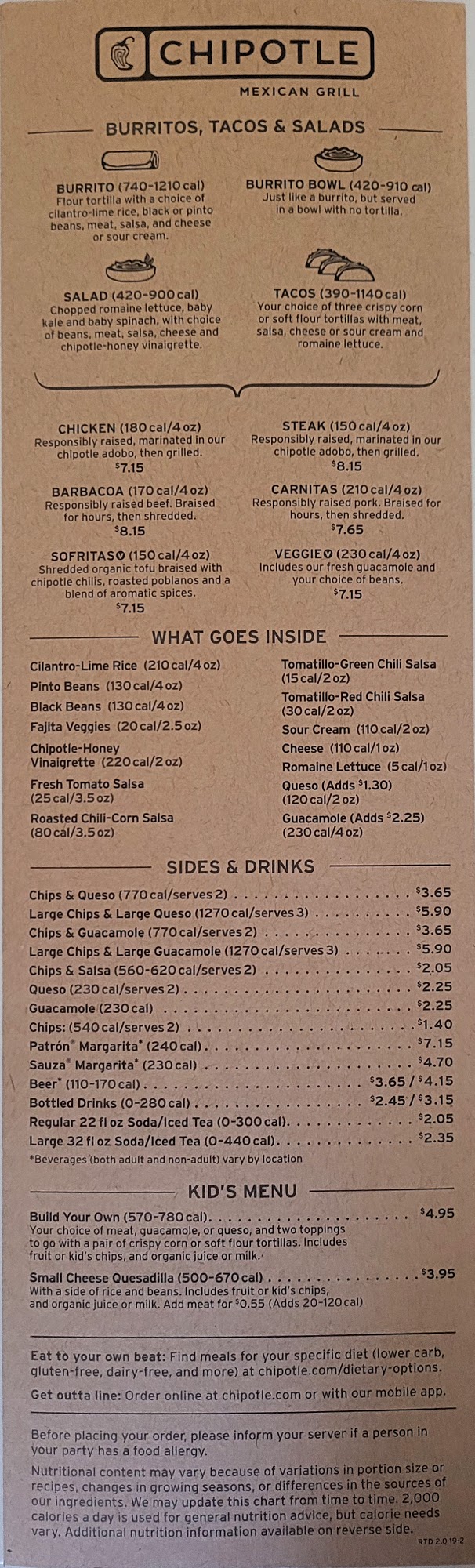 Chipotle Mexican Grill Menu