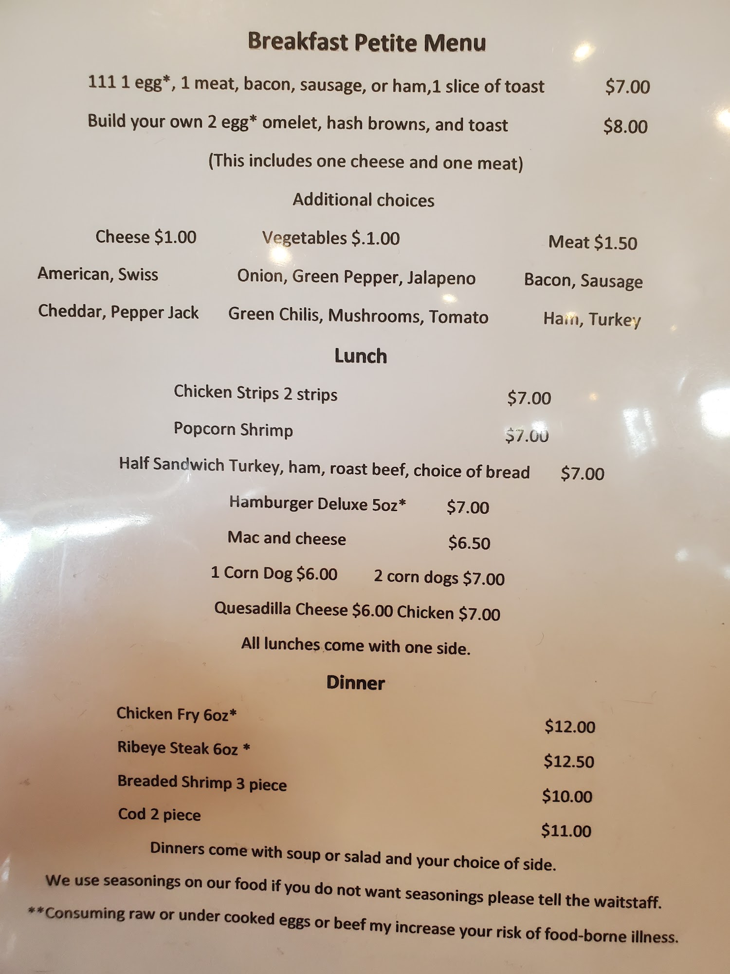 Brenda's Home Cooking Menu