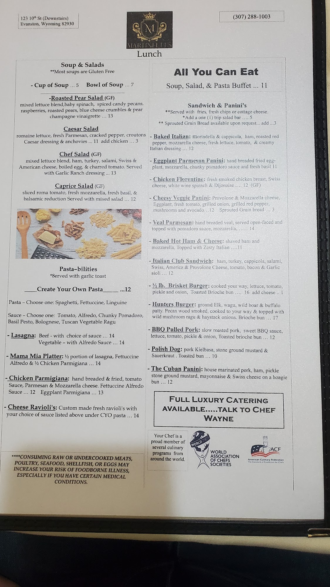 Martinelli's Cafe & Dinner Club Menu
