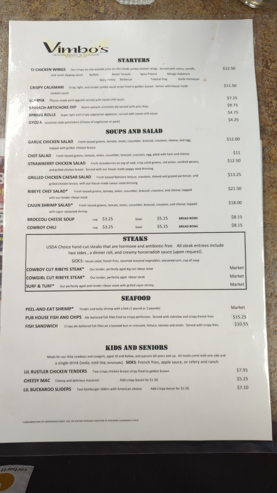 Vimbo's Restaurant and Lounge Menu